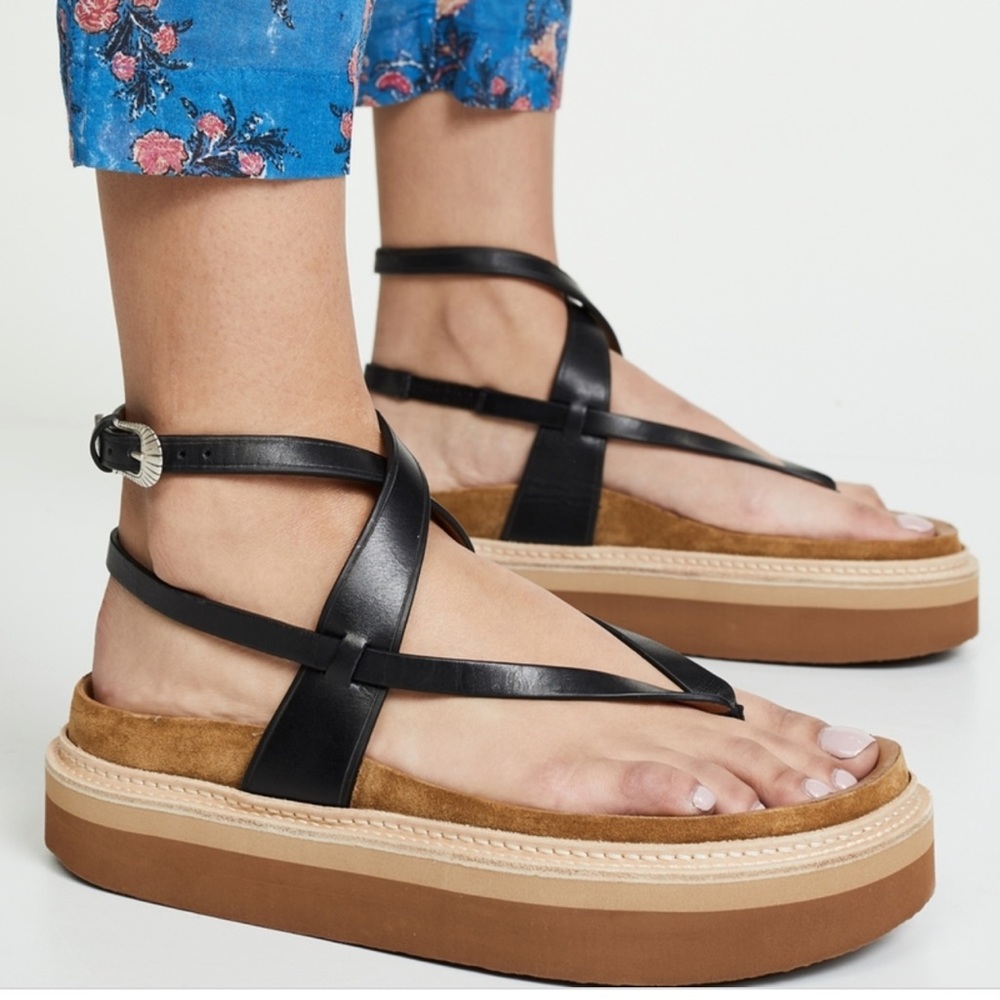NEW Isabel Marant Genuine Leather wrap Boho buckle platform sandals